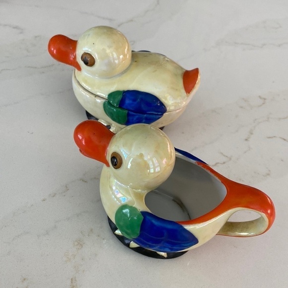 Vintage Handpainted Lusterware Duck Cream and Sugar Set Made in Japan - Picture 2 of 11
